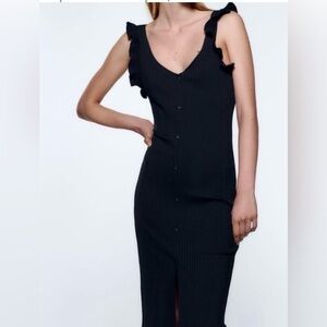 NWT Zara Elegant Black Ruffle Sleeve Dress